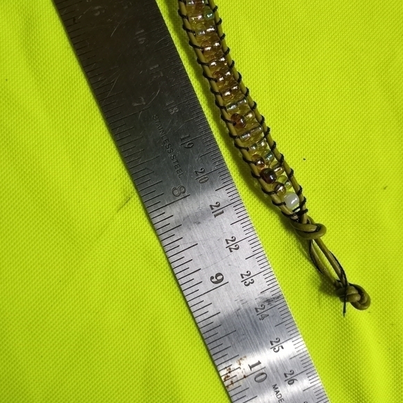 Green pink Aurora borealis Beads beaded bracelet tree button clasp - Picture 4 of 8